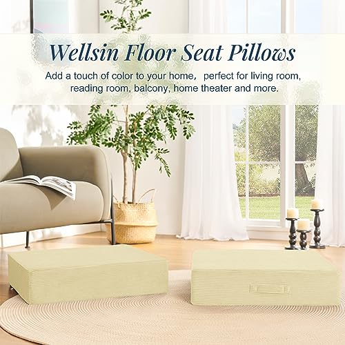 Wellsin Solid Square Floor Pillows for Adults Kids - Large Meditation Floor Pillow Seating Cushion with Thick Foam & Washable Velvet Cover, 1 Pack, 22x22x5 Inch, Beige - color: Beige, size: 1 Pack (22"x22")