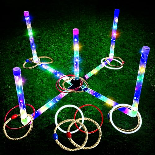 Outdoor Ring Toss Game, Upgraded 15-Inch Backyard and Lawn Games for Adults & Kids, Backyard Camping Sports Activities, Best Party Gifts for Ages 8-12+ Years Old, LED Ring Toss with Carry Case - color: Luminous Ring Edition