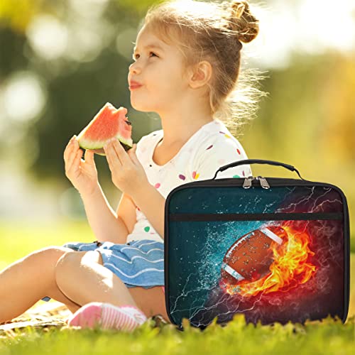 Kids Lunch Box for Boys Girls Fire American Football Sport Black Insulated Lunch Bag Reusable Small Cooler Bag Meal Containers Tote Kit for School Travel Women Men - color: american football