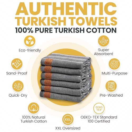 Gold CASE LYCIA Turkish Beach Towel Set of 6 – 100% Cotton Turkish Beach Towels Bulk 70 x 38'' – LYCIA Oversized, Quick Dry & Sand Free Beach Towel – Lightweight Towels Set in Black - color: Black, style: Beach-Bath Towel Set