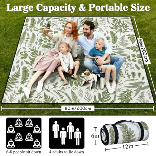 Picnic Blankets Waterproof Foldable Extra Large,80"x 80" Outdoor Beach Blanket Sandproof,3-Layer Lightweight Handy Mat Tote Picnic Camping Rugs for Outside Your Rv (Botanical Fern Plant) - color: Picnic Blankets 7