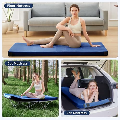 HomeMate CertiPUR-US Memory Foam Camping Mattress Pad Portable Roll Up Mattress for Adults Sleeping Mat Cot Mattress Pad - color: blue, size: Cot / 72*24*3