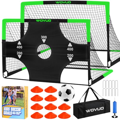 Kids Soccer Goals for Backyard Set of 2, 6x4 ft Portable Toddler Soccer Goal Training Equipment with Soccer Target, Ball, Cones, Soccer Net for Kids Age 3-5 6-8 8-12 10-12-14 Outdoor Sports Games Gift - color: Black Green