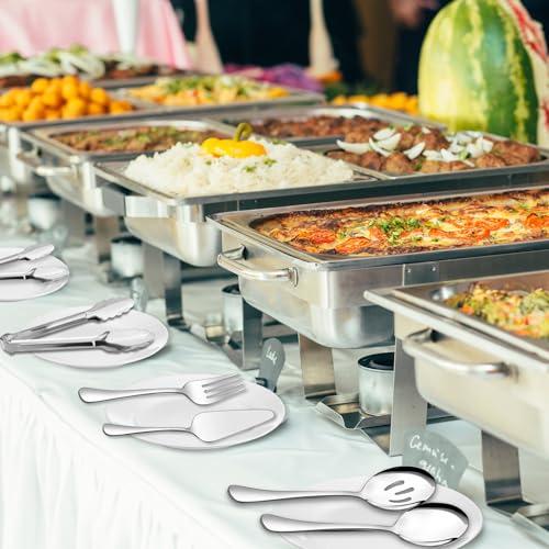 Serving Utensils, XEVOM 6-Piece Stainless Steel Serving Utensil Set Include Serving Spoon, Slotted Serving Spoon, Serving Fork,Serving Tong, Appetizers Tong,Pie Server (Silver), Regular - color: Silver