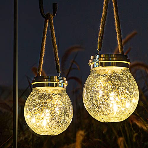 ROSHWEY Solar Lantern Gifts for Women, 2 Pack Hanging Garden Decor Lights Outdoor Waterproof with 30 LED for Halloween Christmas Easter Gift, L Size - size: L Size, 2 Pack