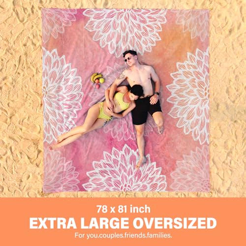 Famstar Beach Blanket Oversized Extra Large 78" X 81",Waterproof Sandproof Beach Blanket 1-7 Adults Lightweight Durable for Travel Camping Hiking Picnic - color: Flower, size: 78" X 81"