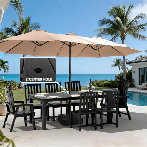 9-Piece Patio Dining Set, Outdoor Dining Set for 8, HDPE All-Weather Outdoor Furniture with 75.20” Umbrella Hole Table, 2 Armchairs & 6 Armless Chairs, Black - color: Black, size: 2 Armchairs & 6 Armless Chairs
