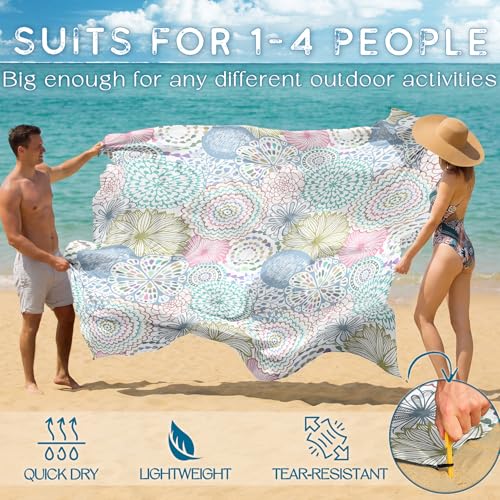 BYDOLL Beach Blanket Waterproof Sandproof Large Sand Free, 78''X81'' Oversized Sandless Lightweight Blanket Picnic Mat for Beach Travel Camping Hiking with Stakes - color: Fresh Circle, size: 78"X81"