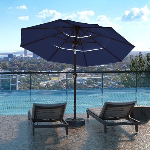 Kingdura 9ft 3-Tier Patio Umbrella, Outdoor Table Umbrella with Easy Crank & Tilt, 8 Reinforced Ribs, UV Protection for Deck, Pool, Market, Backyard (Navy blue) - color: Blue, size: 9 FT