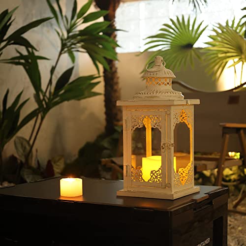 NEEDOMO Large Lanterns Decorative Indoor, 14'' Vintage Outdoor Lanterns with Clear Glass, Metal Candle Holder Lantern Rustic Farmhouse Shelf Decor for Indoor Outdoor Events Wedding and Party - size: 14"H