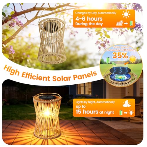 Solar Lanterns Outdoor Waterproof 1 Pack, Upgraded Rattan Hanging Solar Lights for Outside with Handle, Bright Auto On/Off Decorative Outdoor Lanterns for Patio Garden Yard Porch, Gifts for Mom - size: 1 Pack