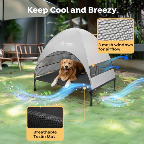 Veehoo Outdoor Dog Bed with Canopy, Cooling Elevated Pet Cot with Removable Shade, Non-Slip Feet, Raised Dog Cot for Large Dogs, Pet Tent Bed for Camping, Beach, Large, Black, CWC2411 - color: Black, size: 42.0"L x 30.0"W x 33.5"Th