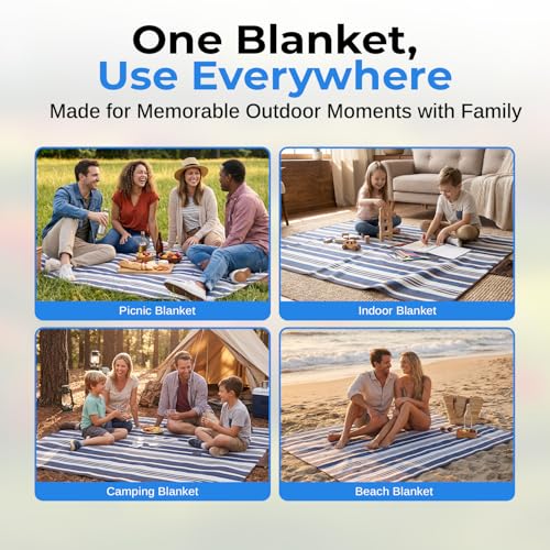 scuddles 60" x 80" Extra Large Outdoor Picnic Blanket – Waterproof, Foldable Travel Mat for Beach, Camping, Grass, Lawn, Park – Dual Layer, Sand-Free, Soft Throw Rug Fits 4 Adults, Summer Accessories - color: Dark Brown