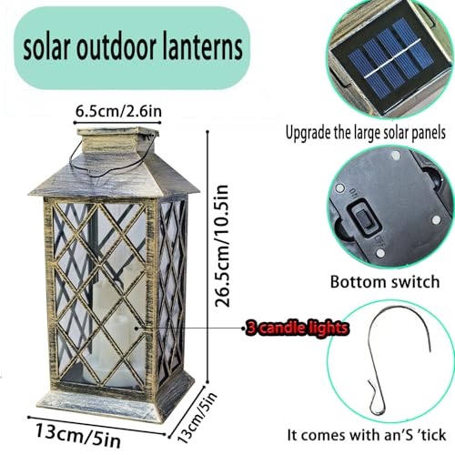 Solar Outdoor Lantern, Garden Hanging Waterproof Lanterns PVC Upgrade 3 LED Flickering Flameless Candle Decorative for Garden Women Mom Grandma Halloween Gifts (Grid Candle)