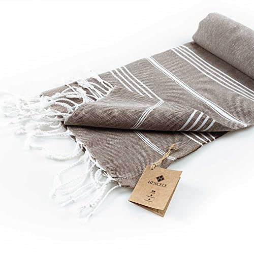 Hencely Turkish Beach Towel 37x68 Oversized, Sand-Free, Quick-Dry, Lightweight - Travel Essential for Pool & Bath - Striped 100% Cotton Bathroom Towels Accessories Gift (Brown) - color: Brown