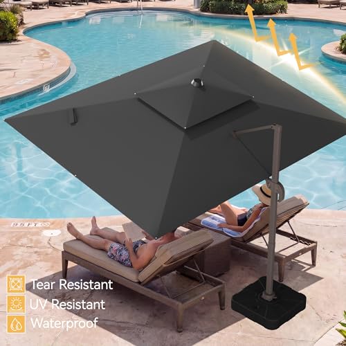 9x12 FT Patio Umbrella, Large Cantilever Rectangular Double Top Heavy Duty Offset Umbrellas with 360° Rotation, Outdoor shade for Garden Deck Pool, Gray - color: Gray, size: 9x12 FT