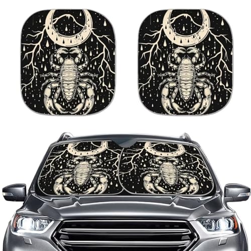 Moon Scorpion Sun Shade Blocking Sun Protection Cover for Car Portable Windshield Sun Shade 2-Piece Car Front Window Sunshade Blocks UV Rays Sun Visor - color: Moon Scorpion