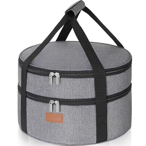 Lifewit Insulated Double Decker Round Casserole Carrier, Portable Pie Carrier Bag for Hot or Cold Food, Fits 12.5" Baking Dish, Thermal Lunch Tote for Potluck Parties, Picnic and Cookouts, Grey - color: Gray, size: 12.2 x 12.2 x 7.7inch