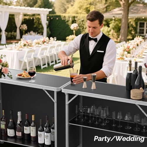 Bonnlo Folding Portable Bar Table, Mobile Bar Table for Events, Party, Camping, Picnic, Tradeshow, Indoor with Black Skirt 39 "L x 34" H - color: Black