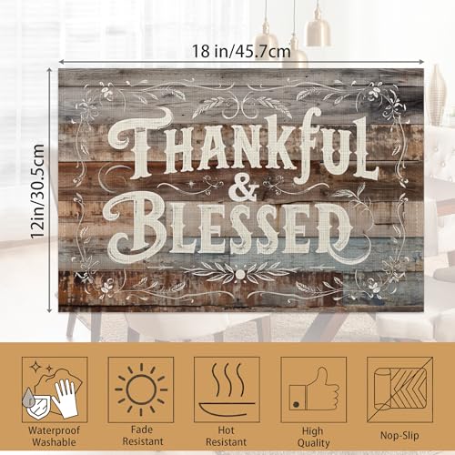 Thankful Blessed Placemats Set of 6,Vintage Wood Board Placemats Washable Kitchen Dining Linen Table Mats Stain Heat-Resistant for Home Party Indoor 12x18 inch - color: Thankful,blessed,vintage Wood Board