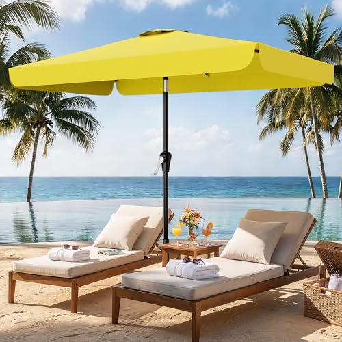 AreShark 6.5 x 10 FT Rectangular Valance Patio Umbrella, Outdoor Umbrella with Tilt and Crank, Market Table Umbrellas W/ 6 Ribs UV Protection for Garden, Deck, Backyard and Pool, Yellow - color: Yellow, size: 6.5x10 FT