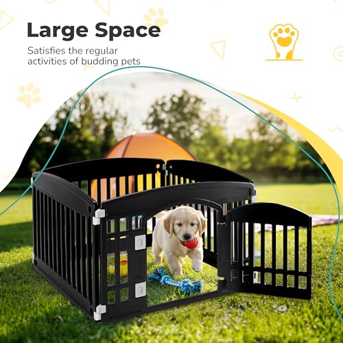 24" Plastic Dog Playpen 4-Panel Durable Pet Playpen for Puppies & Small/Medium Dogs, Portable & Foldable Pet Fence with Secure Locking Door, Black