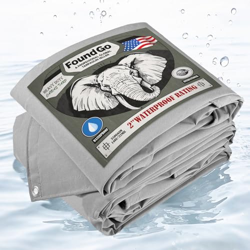 FoundGo Canvas Tarp 10x16ft Heavy Duty Waterproof Tarps with Grommets, UV Resistant, 22 Mil Tarpaulin,14 oz Durable Cloth Covers for Car, Roof, Boat, Camp, Canopy, Woodpile with Ropes-Grey - size: 10'*16'