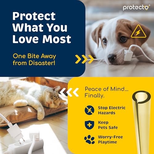 PROTECTO Heavy Duty Cord Protectors from Pets No Chew Solution, 7ft Easy to Use Dog & Cat Cord Protector, Clear & Odorless Critter Cord Covers for Pets, Power Audio & Video Wire Protector Tubing - color: Clear, size: 1/5"-7ft - 1pk