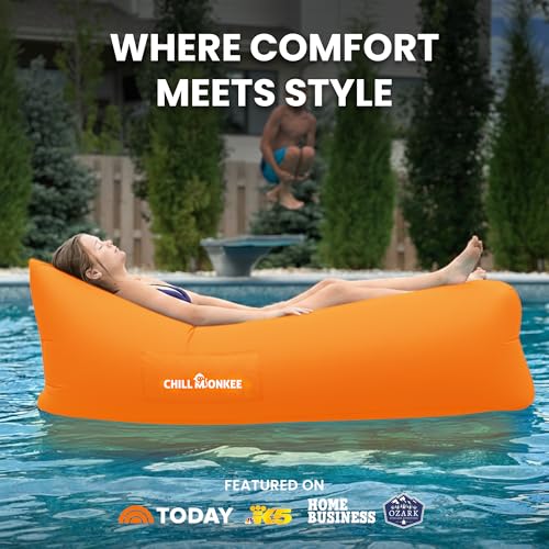 Portable Inflatable Lounger for Beach & Camping – Self-Inflating Air Couch, Beach Sofa, and Outdoor Lounge Chair for Relaxation and Comfort - color: Orange