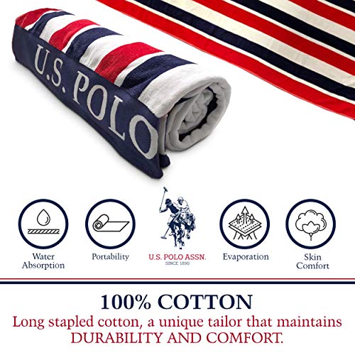 U.S. Polo Assn. Oversized (40” x 70”) Striped Nautical Design Beach Towel - Luxury Plush Cotton Hotel Quality for Bath, Pool - East Coast Stripe - color: East Coast Stripe, size: 40" x 70"