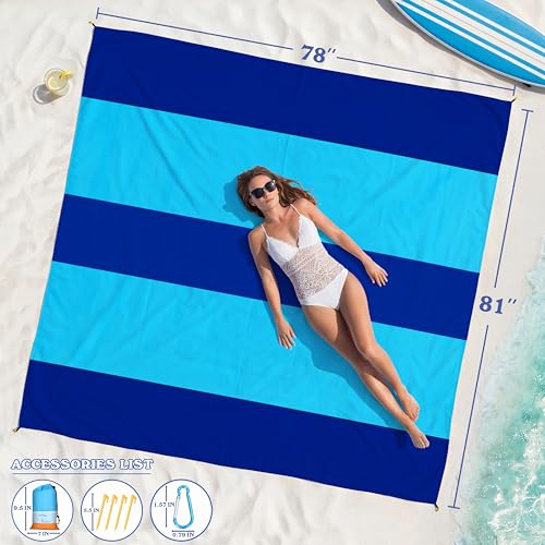 Famstar Beach Blanket Oversized Extra Large 78" X 81",Waterproof Sandproof Beach Blanket 1-7 Adults Lightweight Durable for Travel Camping Hiking Picnic - color: Dark Blue, size: 78" X 81"