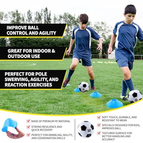 2 Set Kids Soccer Goals for Backyard with Training Equipment, Portable Foldable Practice Nets with Ball, Dice & Mat, Cones, Air Pump and Carry Bag for Toddler Youth Outdoor Sports Game - color: Optic Green, style: 5x3FT
