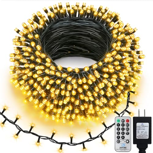 echosari 400 LED Christmas String Lights Connectable, Extra Long 66Ft Outdoor String Lights End-to-end Plug in with Remote Timer for Garden Patio Tree Decor (Warm White) - color: Green White Warm White