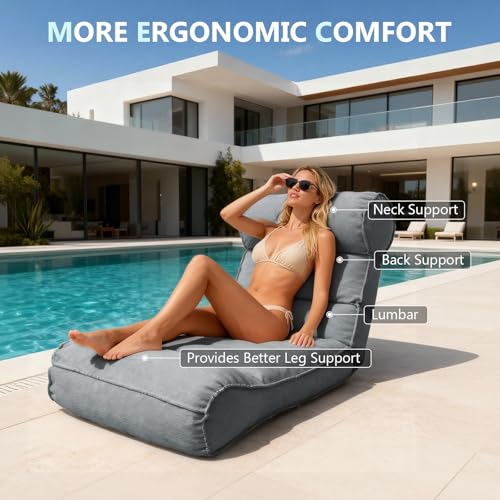 83'' Outdoor Chaise Lounge Chair with 5 Positions Adjustable Backrest Patio Lounger Lounge Chairs for Outside, Pool Lounge Chairs Sunbed Lounge Waterproof Sun Loungers for Garden Beach, Dark Gray - color: Dark Gray W Backrest