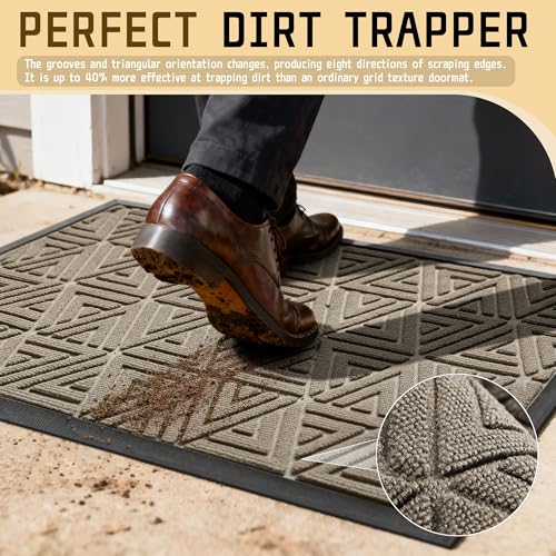 Yimobra Outdoor Mats for Front Door 29.5x17, Stops Mud & Dirt at Entrance, Fits Garage & Patio, All-Weather Waterproof Non Slip Outdoor Indoor Welcome Mat, Beige - color: Beige, size: 29.5x17 Inch