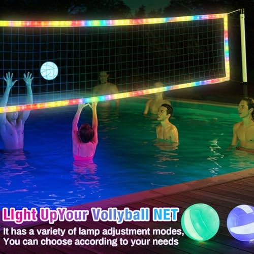 LED Professional Volleyball Net with Steel Cable 31.2x3.3ft Portable Light up Volleyball Net Outdoor with Remote Control Glow in The Dark for Backyard Beach Pool Game Outdoor