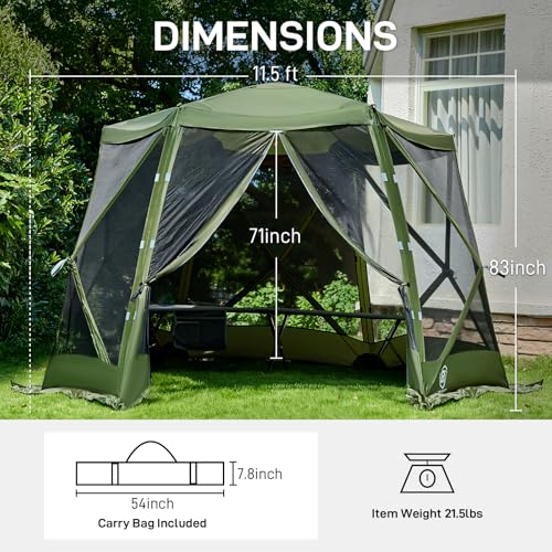 EVER ADVANCED Pop up Screen House Tent for Camping 11.5 x 9.8 ft, Instant Screened Gazebo Canopy with Netting, Portable Shelter Enclosure for Outdoor, Backyard - color: Army Green