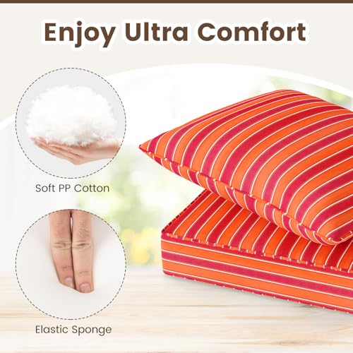 Giantex Patio Cushion Set, Outdoor Chair Seat Pads w/Non-Slip Rope Belts, Detachable Patio Furniture Cushions, Thick Seat Cushion & Back Cushion for Living Room Floor Sofa Patio Garden Chair (Orange) - color: Orange