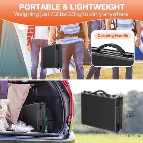 FUNYKICH 3ft Portable Small Folding Table L34.2''xW15.7'', 3 Adjustable Height Small Foldable Tables, Lightweight Aluminum Beach Table with Carry Handle for Car Camping, Backyard BBQ, Picnic, Travel - color: Black, size: Tabletop size:L34.2"xW15.7"