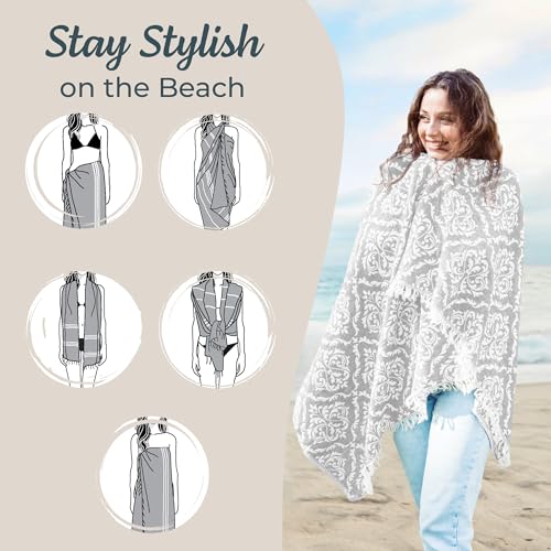 Premium Turkish Beach Towel (35”x 67”) – Lightweight, Quick Dry Beach Towel, Sand-Free, 100% Cotton – Ren Grey Color - color: Renaissance Light Grey
