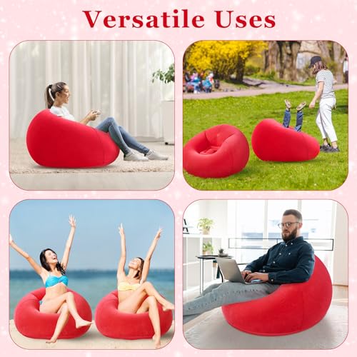 Realspring Inflatable Bean Bag Chairs Outdoor Blow up Camping Chairs Inflatable Lazy Sofa Folding Portable Bean Bag Loungers Couch for Movie Night (Red,2 Pcs) - color: Red