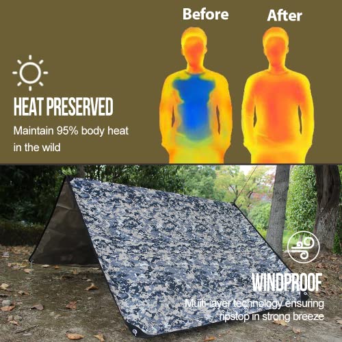 LYN Heavy Duty Emergency Blanket Survival Gear Waterproof Insulated Blanket Emergency Tarp for Camping, Hiking, Bushcraft - color: Camouflage