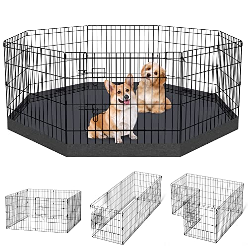 Artmalle Puppy Pet Playpen 8 Panel 24 Inch Indoor Outdoor Metal Portable Folding Animal Exercise Dog Fence Ideal for Pet Animals Dog Cat Rabbit Breed Puppy with Bottom Pad (Black with Bottom pad) - style: 24'' x 24'' with Bottom cover