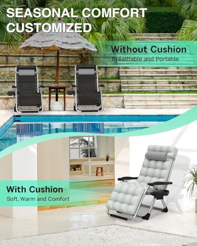ZENPETIO Zero Gravity Chair with Removable Cushion, Reclining Camping Chair with Cup Holder, Anti Gravity Lounge Chair for Indoor and Outdoor - color: Light Gray