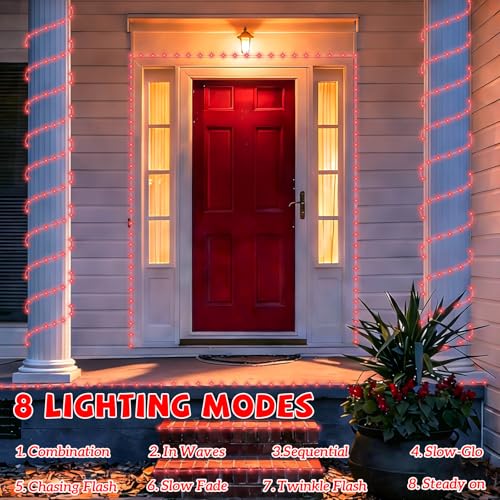 YEGUO Solar Rope Lights Outdoor Waterproof, 66ft 200 LED Red String Lights, 8 Modes Fairy Lights in Clear Thin Tube - color: Red