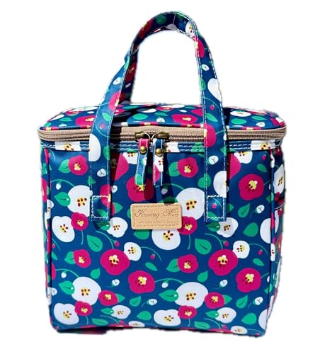 Kwang Min Floral Insulated Lunch Bag for Women,Reusable Lunch Box,Large Cooler for Office,Picnic Outdoors,Premium Quality Waterproof Fabric,Ideal Gift for Outdoors and work (Navy Rhyme) - color: Navy Rhyme