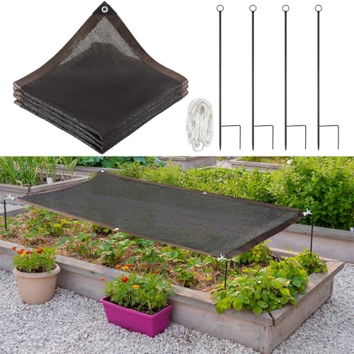 Threehoney 1 Set Plant Shade for Outdoor with 4 Stakes, Rope, and Grommets, Plant Covers Freeze Protection Winter, 70% Sunblock Shade Cloth for Vegetable Dog Chicken Greenhouse Canopy (6.56 x 3.28 ft)