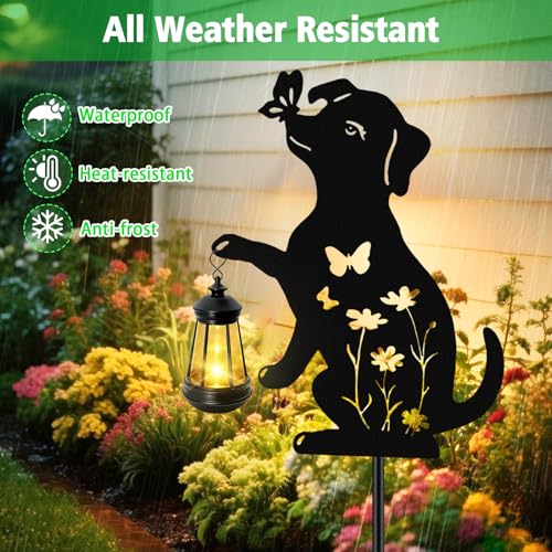 Solar Lights Outdoor, 2 Pack Metal Dog Solar Lights, Birthday Gifts for Women Mom Mother's Day, Waterproof Metal Hanging Lantern Stakes Garden Decor Outside Patio Yard Pathway Backyard,Lawn - color: Dog-Warm White-2 Pack