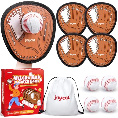 JoyCat Toss and Catch Ball Game for Kids,4 Paddles Outdoor Toys for Family Camping, Beach & Yard Game,Toddler Baseball Glove&Sticky Ball Set, Sports Birthday Gifts for Boys Girls Age 3-12 - style: 4 Paddles 4 Balls(Brown)