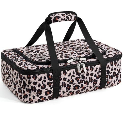 Insulated Casserole Carrier - Portable Casserole Carrier for Hot or Cold Food, Lasagna Holder for Parties,Picnic,Cookouts,Traveling - Fits 9" x 13" Baking Dish (Leopard Print) - color: Leopard